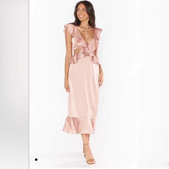 Show Me Your MuMu Zoey Midi Dress Blush Luxe Satin New With Tags Size XL - Picture 5 of 12